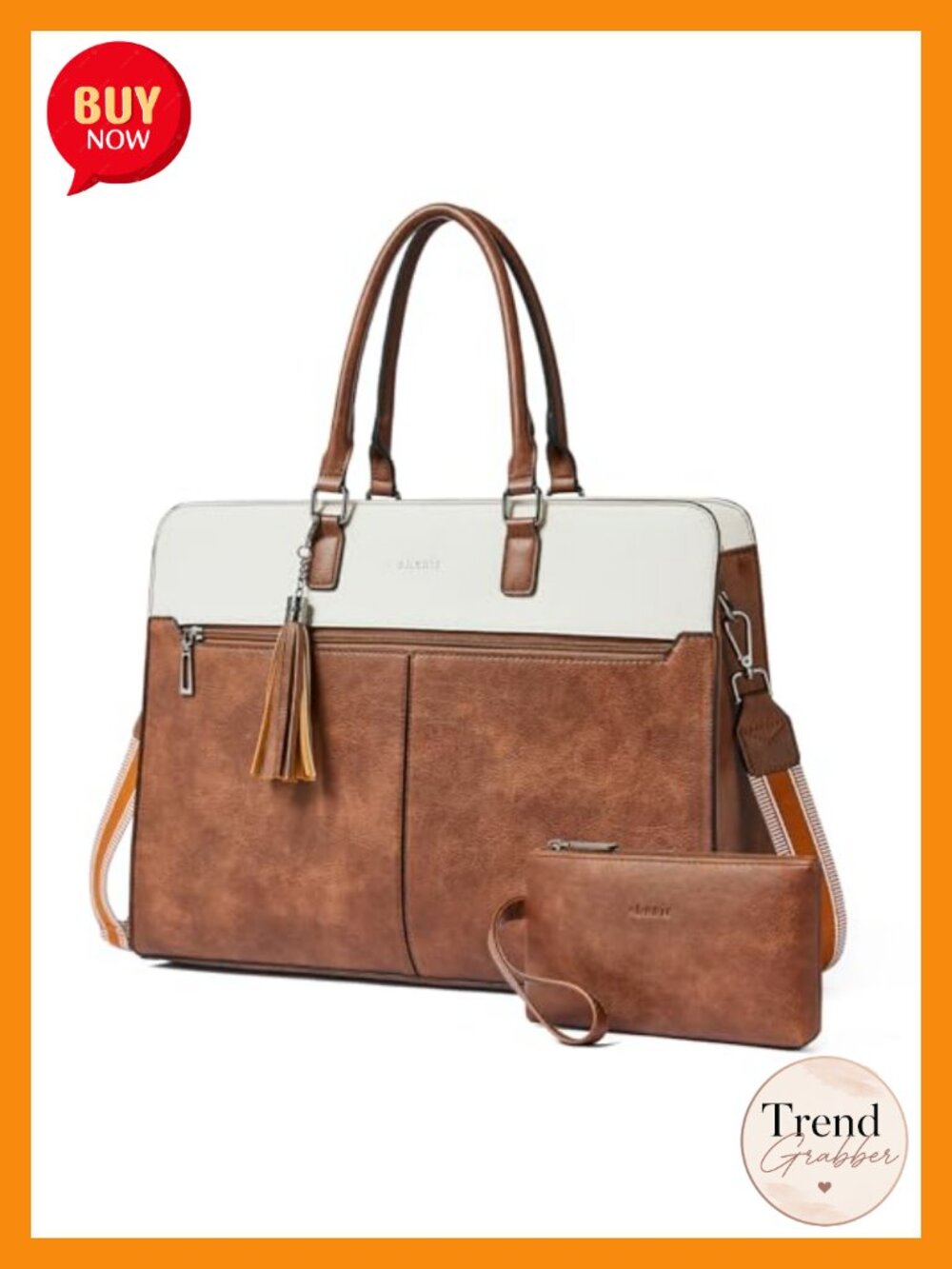 Vegan Leather Laptop Tote Bag Water Resistant Work Briefcase